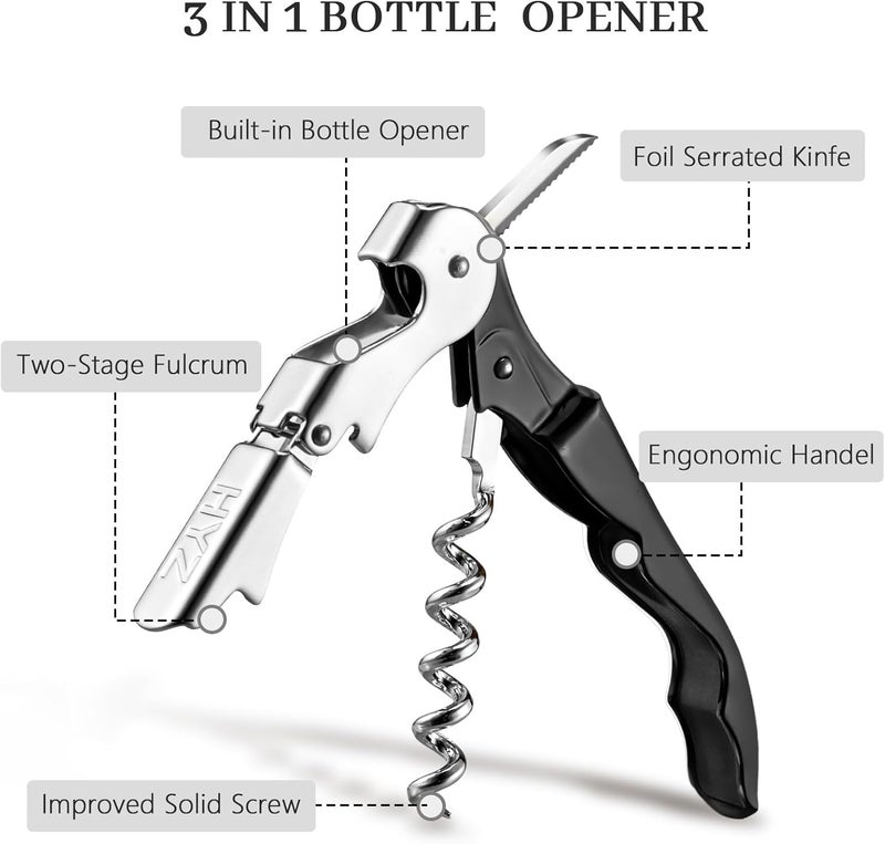 HYZ Wine Opener Bulk 20Pack for Bartender, Professional Waiter Corkscrew Wine Key for Servers,Wine Bottle Opener Double Hinged, Wine Accessories Set for Party Favor, Black - Image 2